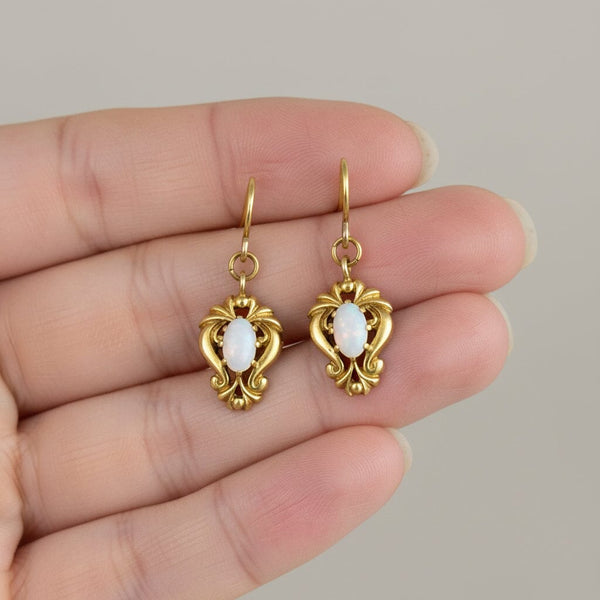 Vintage 9K Gold Opal Dangle Earrings