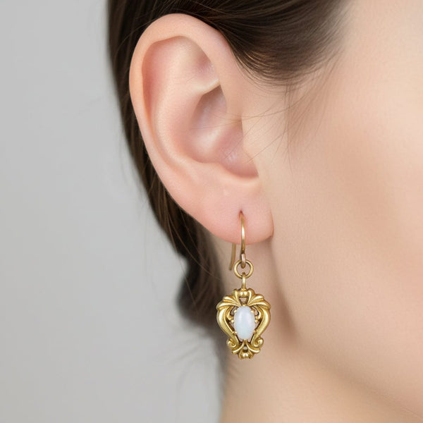 Vintage 9K Gold Opal Dangle Earrings
