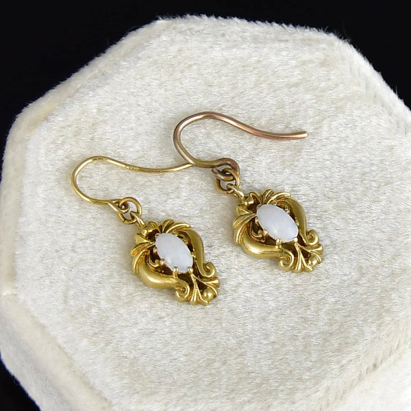 Vintage 9K Gold Opal Dangle Earrings