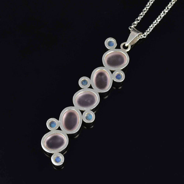 Sterling Silver Rose Quartz Moonstone Drop Pendant Necklace - Boylerpf