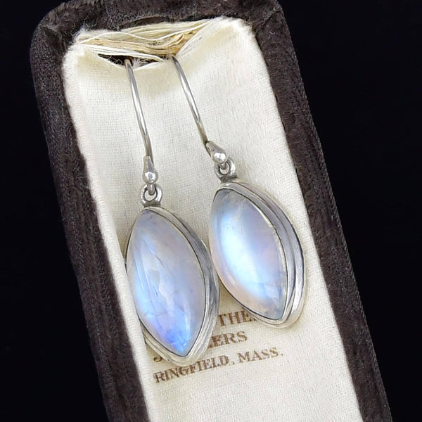 Vintage Art Deco Style Silver Moonstone Drop Earrings - Boylerpf