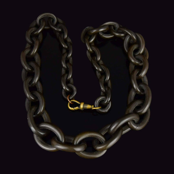 Antique Carved Horn Chain Link Victorian Necklace - Boylerpf
