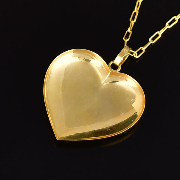 14K Gold Diamond Cut Satin Heart Pendant Necklace