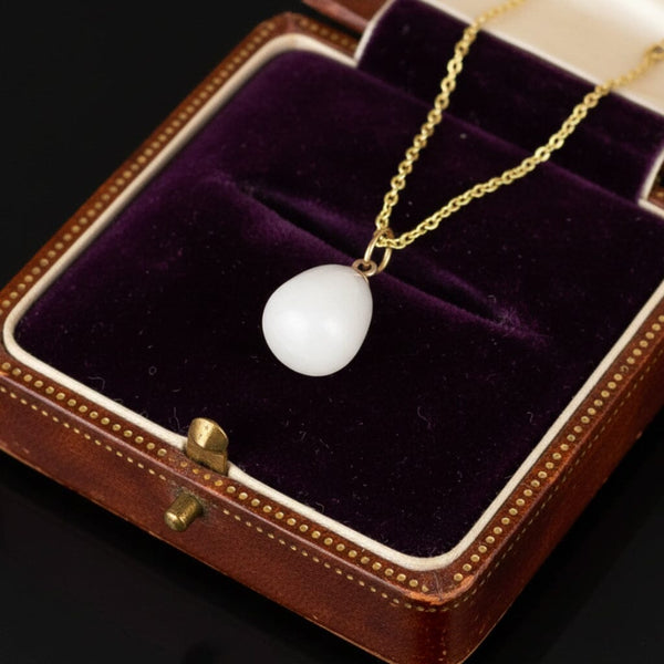 Vintage Rock Crystal Quartz 9K Gold Egg Necklace
