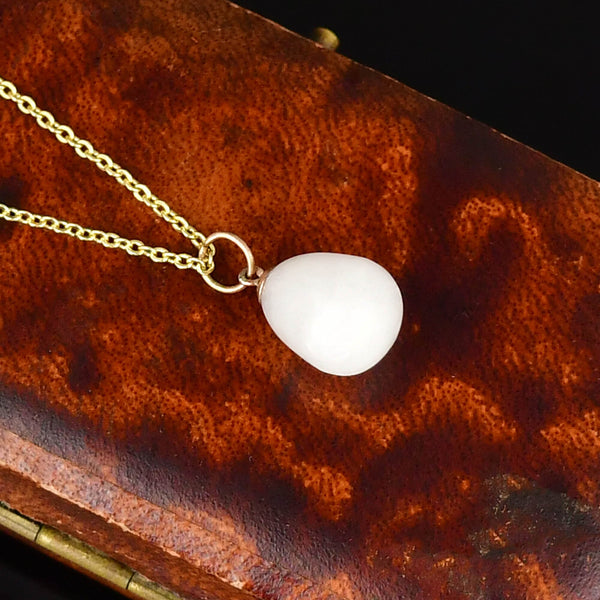 Vintage Rock Crystal Quartz 9K Gold Egg Necklace