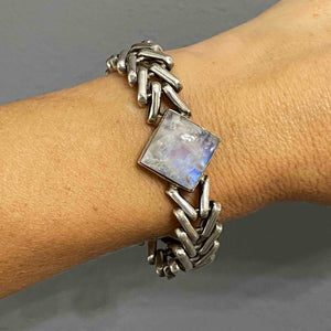 Vintage Heavy Silver Moonstone Chain Bracelet - Boylerpf