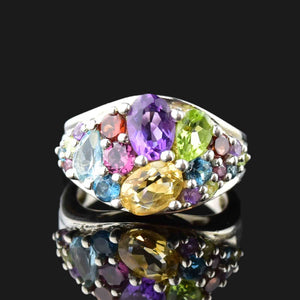 Silver Multi Gemstone Cluster Dinner Ring - Boylerpf