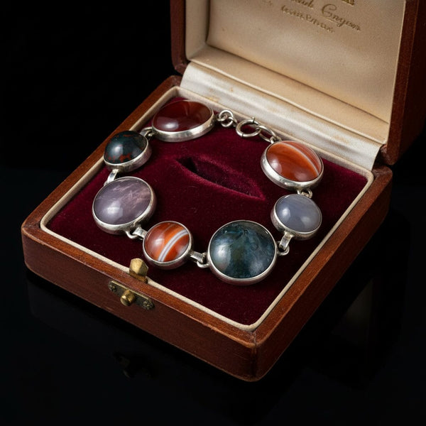 Vintage Sterling Silver Scottish Agate Bracelet