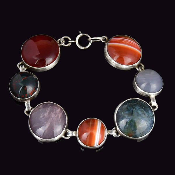 Vintage Sterling Silver Scottish Agate Bracelet