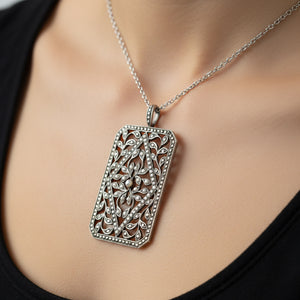 Art Deco Silver Marcasite Pearl Floral Brooch Pendant - Boylerpf