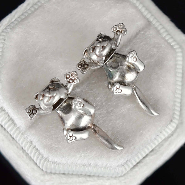 Vintage Cat Stud Jacket Earrings in Sterling Silver