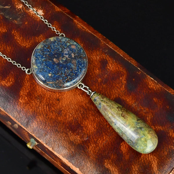 Silver Art Deco Scottish Blue Granite Agate Necklace