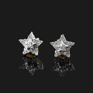 Vintage 10K Gold Diamond Star Cluster Stud Earrings - Boylerpf