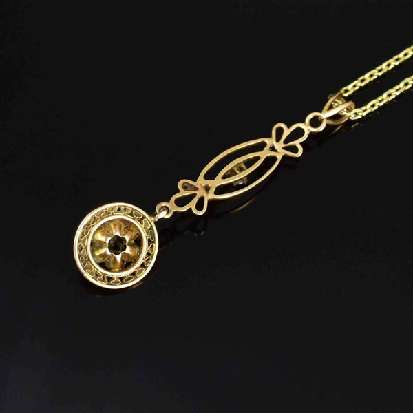 Art Nouveau 10K Gold Diamond Sapphire Lavalier Necklace - Boylerpf