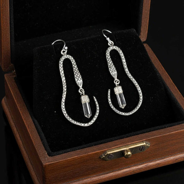Vintage Crystal Dangle Sterling Silver Snake Earrings - Boylerpf