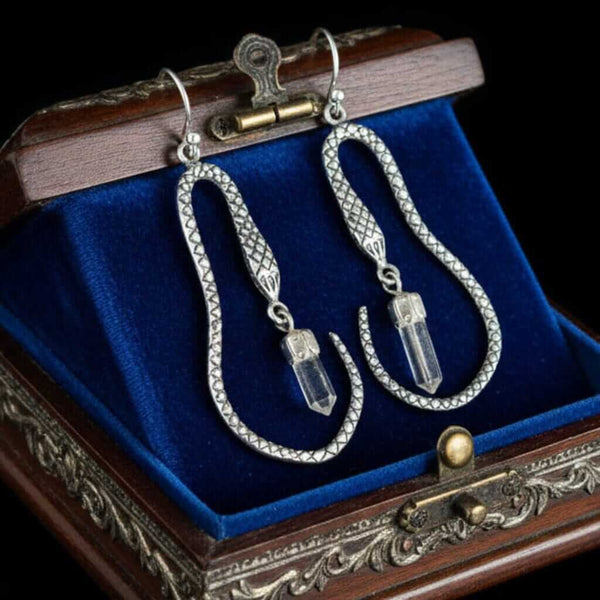 Vintage Crystal Dangle Sterling Silver Snake Earrings - Boylerpf