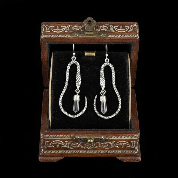 Vintage Crystal Dangle Sterling Silver Snake Earrings - Boylerpf