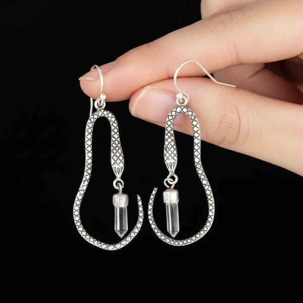 Vintage Crystal Dangle Sterling Silver Snake Earrings - Boylerpf