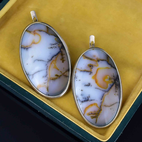 Large Sterling Silver Scottish Dendritic Moss Agate Earrings - Boylerpf