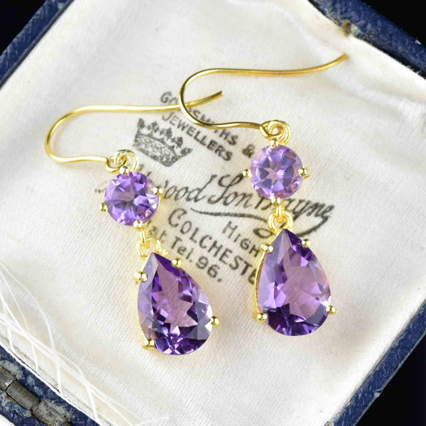 Vintage Gold Rose de France Amethyst Earrings - Boylerpf