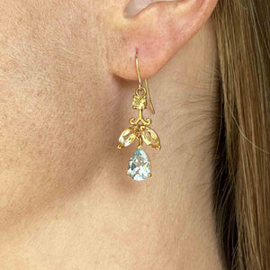 Vintage Gold Citrine Blue Topaz Leaf Earrings - Boylerpf