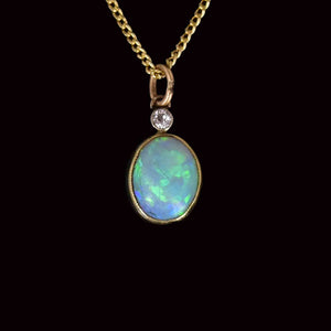 14K Gold Antique Opal Diamond Charm Pendant Necklace - Boylerpf