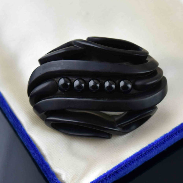 Antique Victorian Carved Whitby Jet Mourning Brooch - Boylerpf