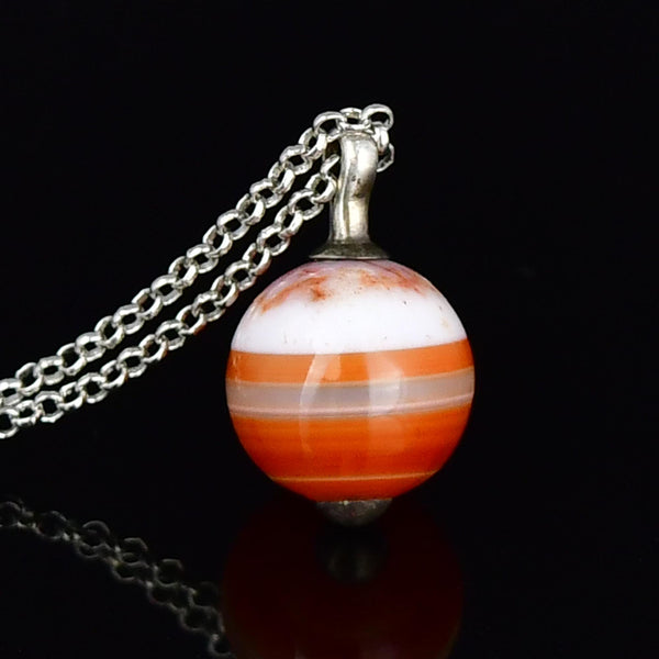 Antique Victorian Sterling Silver Banded Agate Pendant