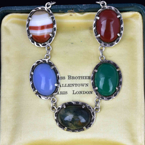 Vintage Arts and Crafts Style Silver Agate Cabochon Necklace - Boylerpf