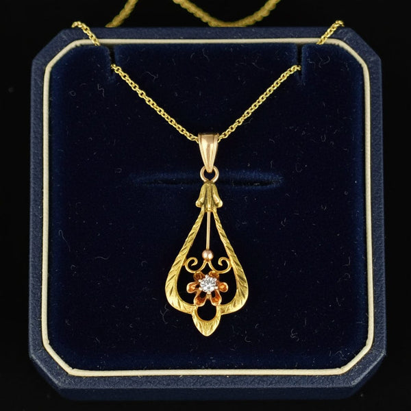 ON HOLD Antique Diamond Buttercup Necklace in 10K Gold - Boylerpf