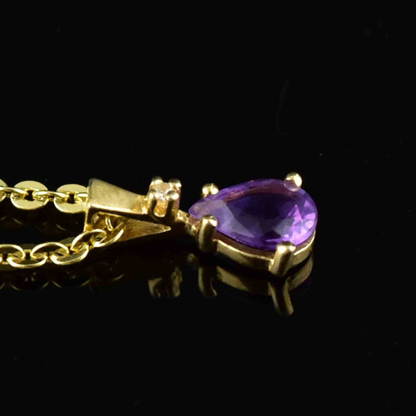 Vintage 14K Gold Diamond Amethyst Pendant Necklace - Boylerpf