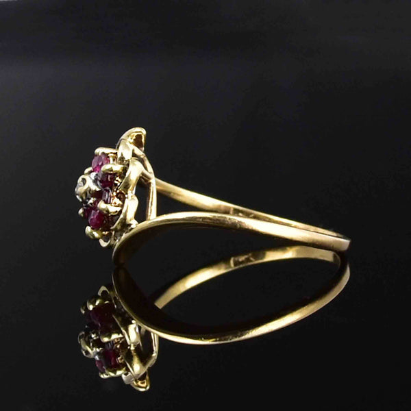 Vintage 10K Gold Diamond Ruby Flower Cluster Ring - Boylerpf