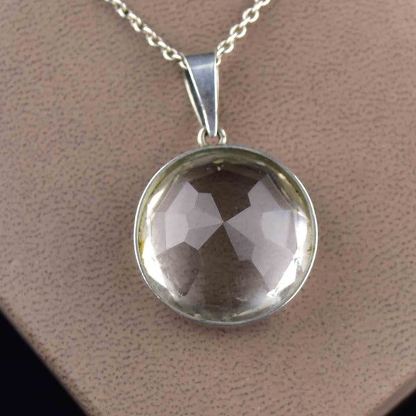 Vintage Silver Faceted Rock Crystal Pendant Necklace - Boylerpf