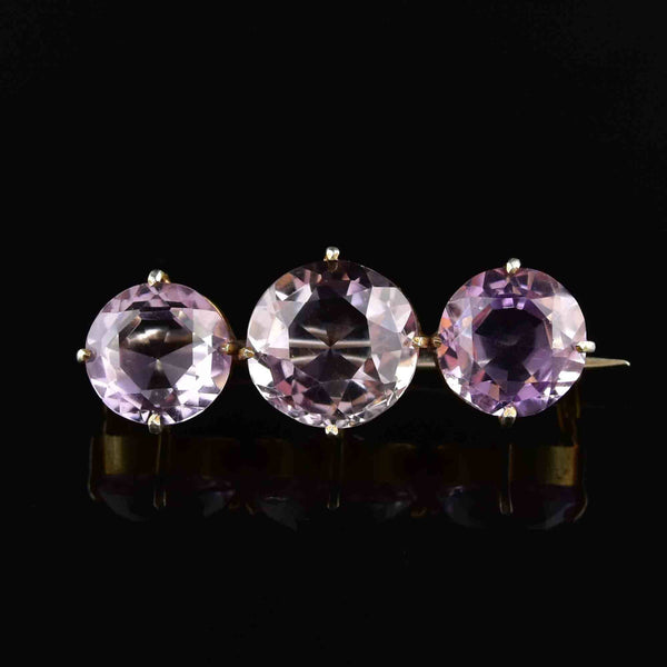 Antique Art Deco Natural Amethyst Three Stone Brooch - Boylerpf