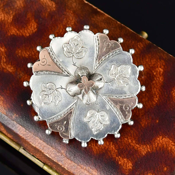 Antique Victorian Edwards & Ball Silver Rose Gold Memorial Brooch - Boylerpf