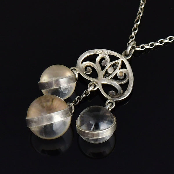 Silver Art Deco Triple Pools of Light Pendant Necklace - Boylerpf
