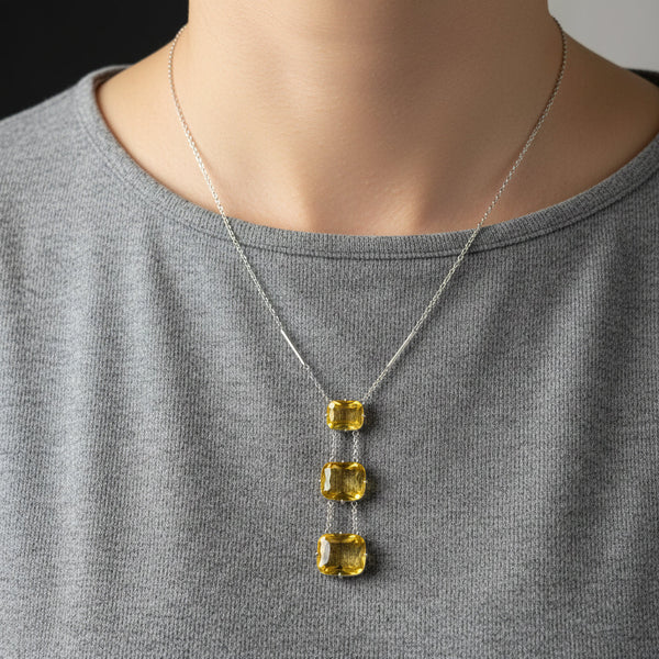 Art Deco Sterling Silver Citrine Necklace