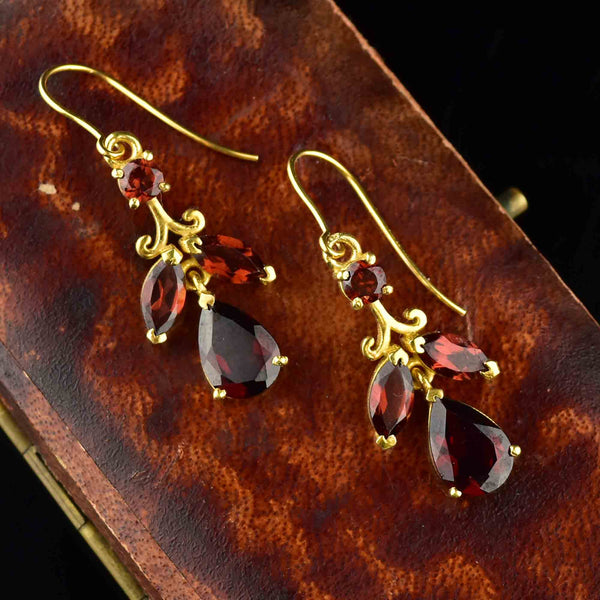 Vintage Gold Garnet Leaf Drop Earrings - Boylerpf