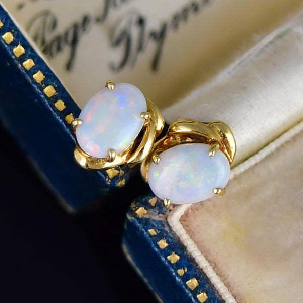 Vintage 18K Gold Opal Stud Earrings - Boylerpf