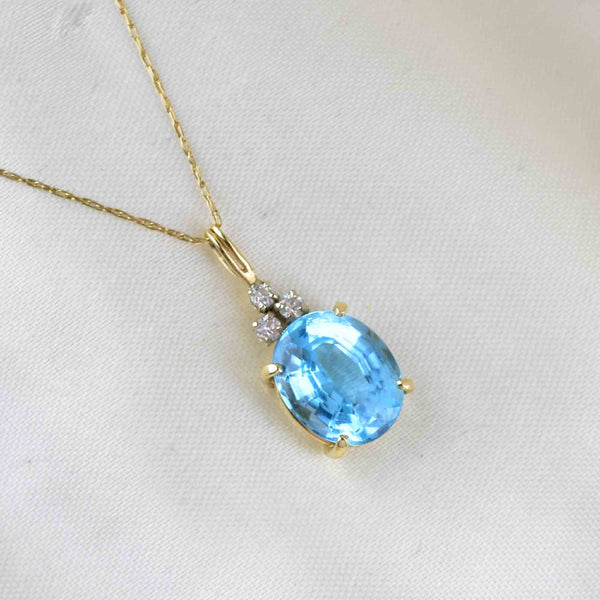 Vintage 14K Gold Diamond Blue Topaz Pendant Necklace - Boylerpf