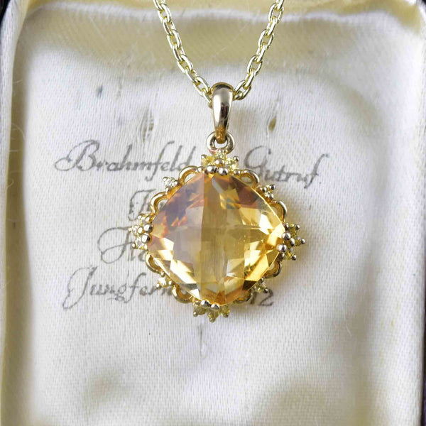 Vintage 10K Gold Spinel Checkerboard Citrine Pendant Necklace - Boylerpf