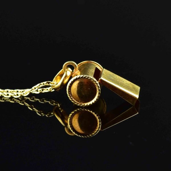 18K Solid Gold Working Whistle Pendant Necklace - Boylerpf