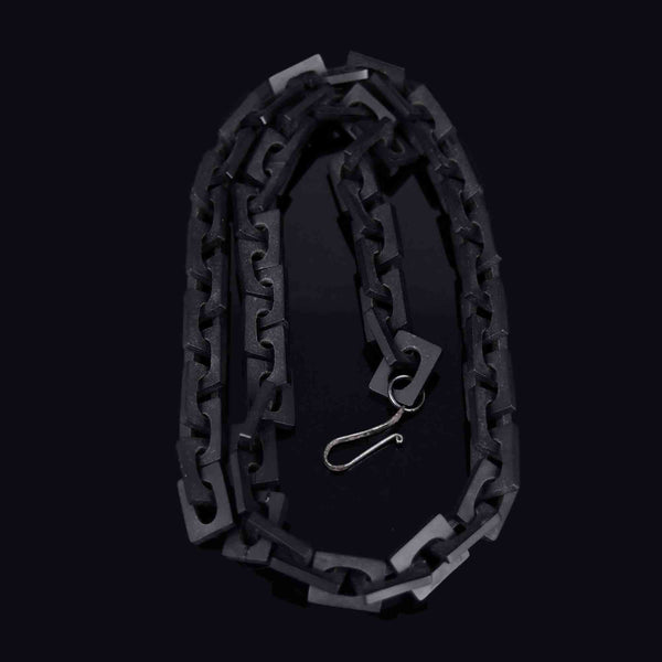 Victorian Long Chain Link Black Vulcanite Necklace - Boylerpf