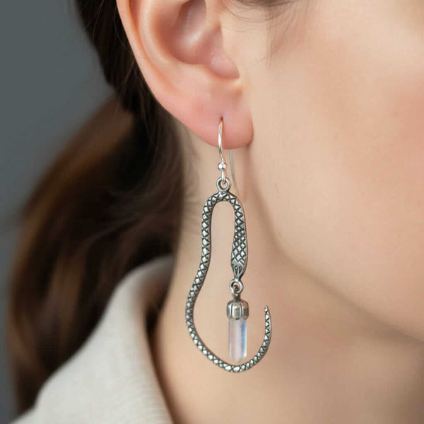 Vintage Crystal Dangle Sterling Silver Snake Earrings - Boylerpf