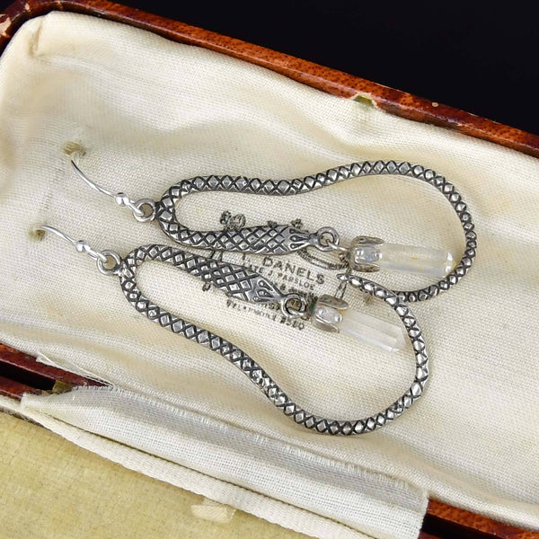 Vintage Crystal Dangle Sterling Silver Snake Earrings - Boylerpf
