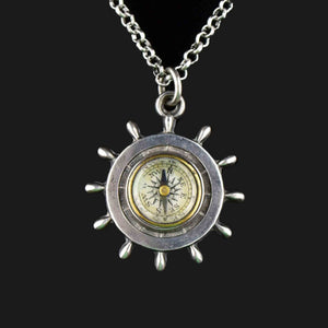 Vintage Sterling Silver Working Compass Fob Necklace - Boylerpf