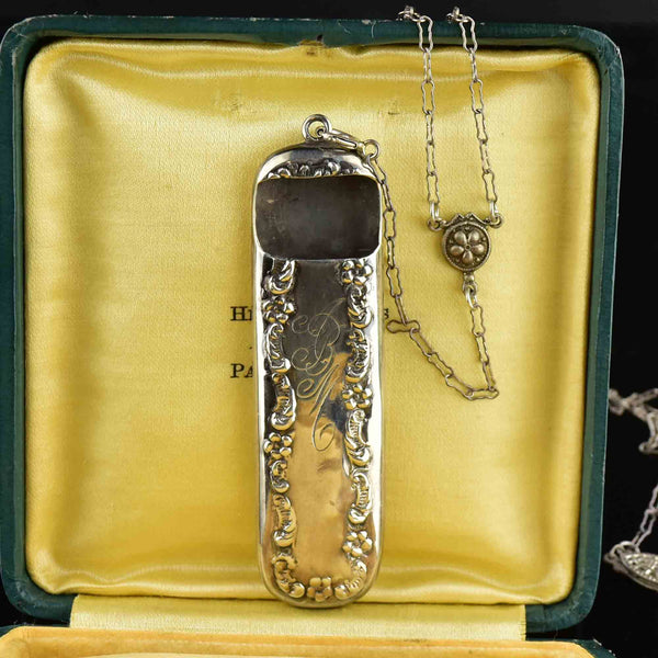 Silver Antique Chatelaine Needle Case Etui Pendant Necklace - Boylerpf