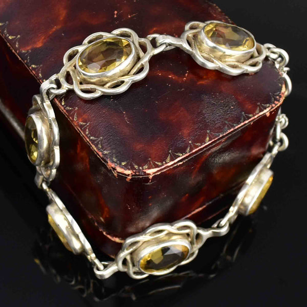 Vintage Arts and Crafts Style Silver Citrine Bracelet - Boylerpf