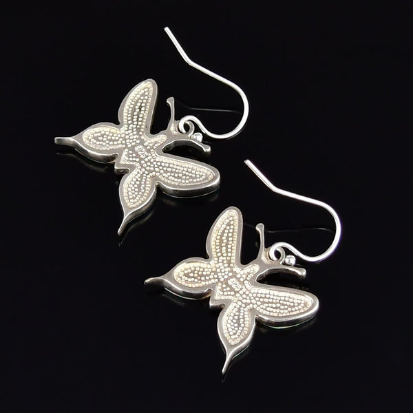 Vintage Sterling Silver Opal Butterfly Drop Earrings - Boylerpf