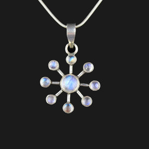 Silver Art Deco Style Moonstone Snowflake Pendant Necklace - Boylerpf